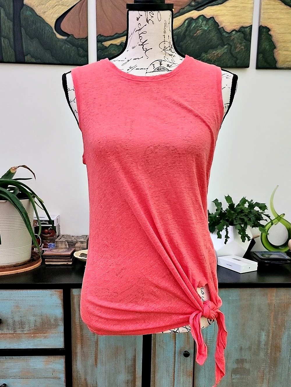 Banana Republic 100% Linen Sleeveless Side Tie Top-Burnt Orange